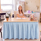 Tingjoo Pastel Blue 9 ft X 30'' Teacher Desk Skirts Linen Textured - Image 2