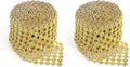 Foraineam 10 Yards / 30 Feet Golden Diamond Ribbon Wrap Faux Rhinestone Crystal Ribbon Flower Shape Mesh Wrap Roll for Event Party Wedding Decoration (Pack of 2) by Foraineam