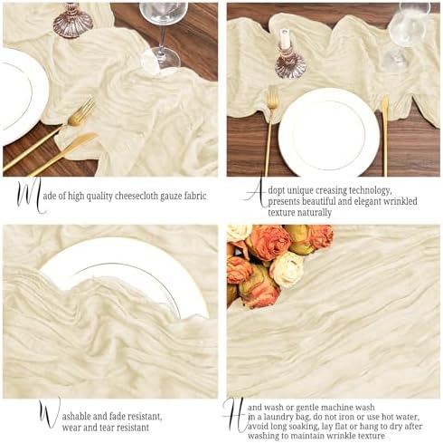 12 Pack Ivory Table Runner 10Ft Cheesecloth Table Runner Rustic Gauze Table Runners Romantic Long Cream Sheer Fabric Cheese Cloth Table Runners for Wedding Party Bridal Baby Shower - Image 4