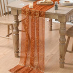 Artoid Mode 6PCS Caramel Gauze Gold Table Runner 120 Inch 10FT, Glitter Metallic Foil Sheer Dining Wedding Anniversary Holiday Table Decor for Home Party - Image 6
