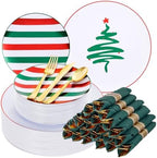 WONDERFUL 180Pcs Easy Prep Christmas Plastic Plates For Dinner Tree Design by WWONDERFUL