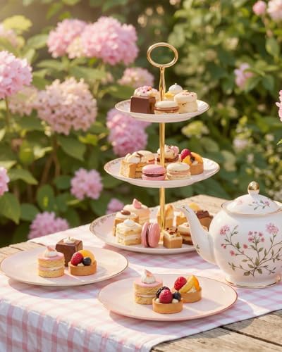 bUCLA 100PCS Pink Plastic Plates - Pink Disposable with Gold Rim - Include 50 Each (10 inch Dinner & 7 inch Dessert) Plates, Ideal for Party, Wedding & Birthday - Image 5
