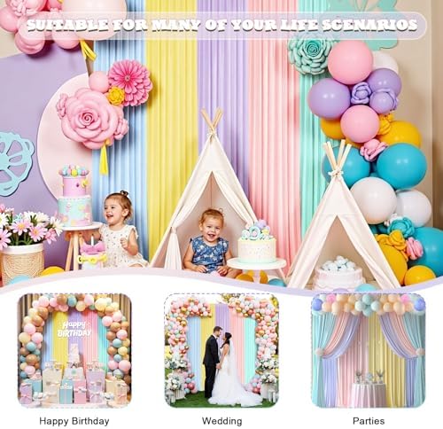 Rainbow Backdrop Curtains - 10x7FT Unicorn Backdrop Curtains - 5 Panels Pastel Backdrop Wrinkle-Resistant for Birthday Party Baby Shower Wedding Classroom Decor Photography Background - Image 4