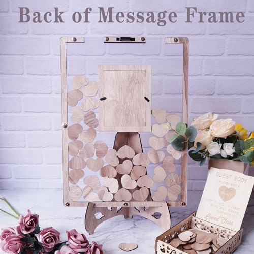 Wedding Guest Book Alternative, Rustic Guest Book Wedding Reception with Wooden Box and 80pcs Hearts, Guest Book Signs for Wedding Anniversary Birthday Party Baby Shower Decorations - Image 6