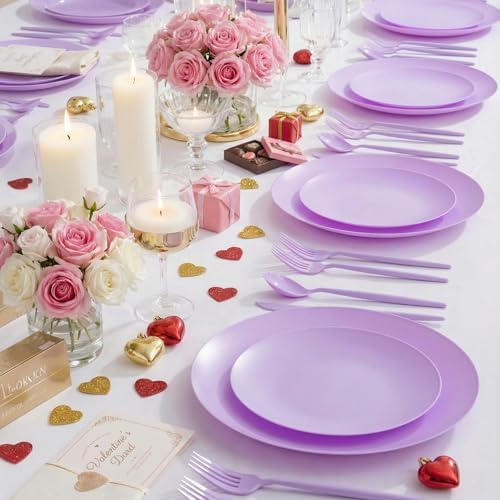 EjonirInjonir 150pcs Premium Purple Plastic Plates for Parties Matte Finish - Image 3