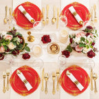 Nervure 350Pcs Red Plastic Plates, Disposable Dinnerware Set for 50 Guests - Image 4