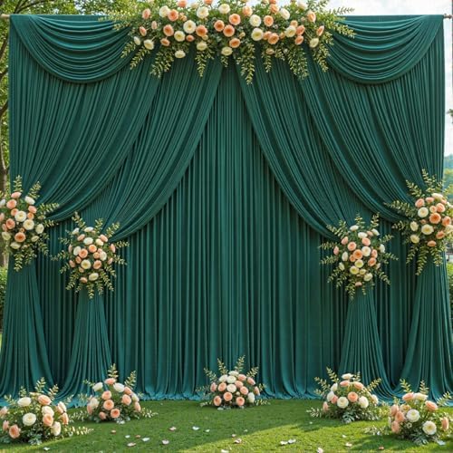 50ft x 10ft Wrinkle Free Hunter Green Wedding Backdrop Curtains for Party Bridal Shower Reception Decorations Green Fabric Curtain Backdrops Drapes for Photography Baby Shower Birthday Background by Tao-GePartyDecorations
