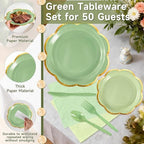 350Pcs Sage Green Paper Plates and Napkins Party Supplies for 50 Guests - Image 4