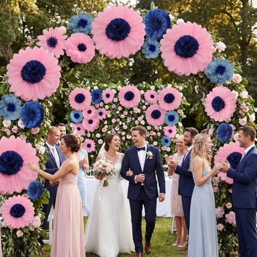 ForraFun 36 Pcs Blue Giant Paper Flowers Decoration for Wall Sizes 10" to 24'' Tissue Paper Pom Poms in 5 Flower Wall Backdrop Decor for Birthday Bachelorette Wedding Baby Shower Bridal Shower Party - Image 4