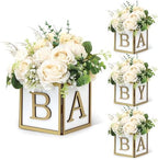 4 Set Baby Shower Centerpieces for Tables - 6 inch Wooden Boxes with Baby Letters Rustic Cube Planter Wood Blocks for Gender Reveal Party Favor (Gold) by ACMEE