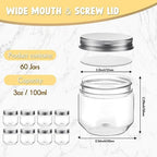 Tanlade 60 Pcs 3 oz Clear Plastic Mini Mason Jars with Lids, Silver - Image 2