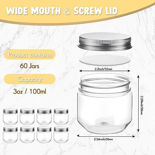Tanlade 60 Pcs 3 oz Clear Plastic Mini Mason Jars with Lids, Silver - Image 2