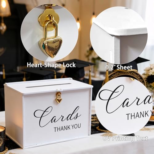 Extra Large Card Box with Lock & Slot, Elegant White Wedding Card for Reception Money Gift Envelope Cards, Spacious Gift Cards Holder Box for Party Graduation Baby Bridal Shower Table Decor - Image 5