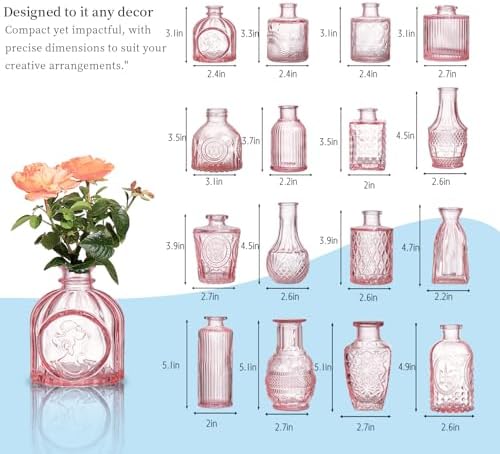 Glass Bud Vases Set of 64 - Pink Assorted Small Mini Glass Vases for Flowers, Crystal Vintage Vase Set, Bulk Centerpieces for Table Décor, Wedding, Home and Events (Pink, 64 Pcs) - Image 6