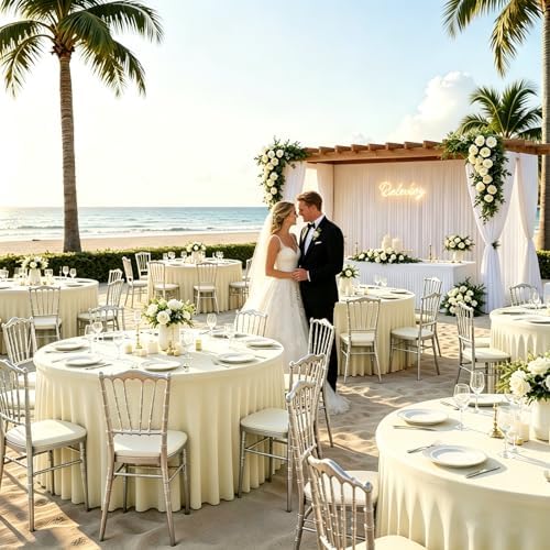 GALLETY 4 Pack Ivory Round Tablecloth for 5FT Round Tables, 120 inch Fitted Spandex Table Cloth with Skirt, Wrinkle Free & Stain Resistant Stretchy Table Cover for Birthday, Anniversary & Picnic - Image 6