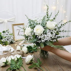 HUAHUA Mixed Artificial Eucalyptus Leaves Stems Bulk,Fake Greenery Plants Faux Silver Dollar Eucalyptus Leaves for DIY Bouquets Centerpiece Floral Arrangement Home Wedding Decor (120, Green/White) - Image 2