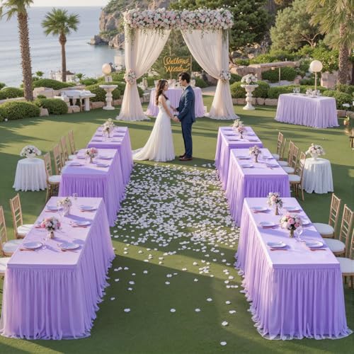 HB HBB MAGIC Purple Table Cloths 6 Foot Rectangle Tulle Table Skirt Rectangle Tables 6ft Fitted Spandex Table Covers Stretch Elastic Banquet Wedding Baby Shower Birthday Party Table Cloths - Image 3