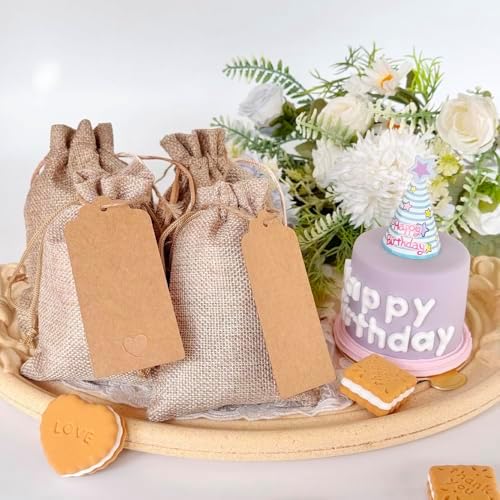 GIOIPC 50PCS 8 x 12 Inch Burlap Gift Bags With Drawstring and Bonus Gift Tags for Wedding Birthday Present Bag,Kitchen Storage Bag - Image 2