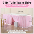 252in Baby Pink Tulle Table Skirts for Rectangle Tables 8ft, 2-Layer 21 ft Long Gold Grim Princess Pink Ruffle Tulle Tutu Table Skirt Cloth for Girl Birthday Baby Cake Dessert(No Table Cover) - Image 5