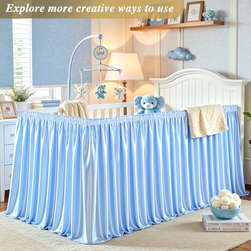14ft Baby Blue Satin Table Skirt for Rectangle Table Teacher Desk Skirt - Image 7