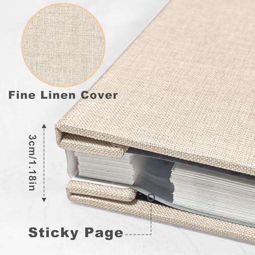 Large Photo Album Self Adhesive, DIY Scrapbook Album for 4x6 8x10 10x12 Pictures, 60 Pages Light Beige Linen Cover Memory Book, Ideal Gift for Family Wedding Baby Christmas Anniversary - Image 3