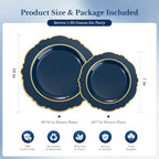 realluck 200Pcs Blue and Gold Plastic Plates Navy Blue Plates Reusable - Image 7