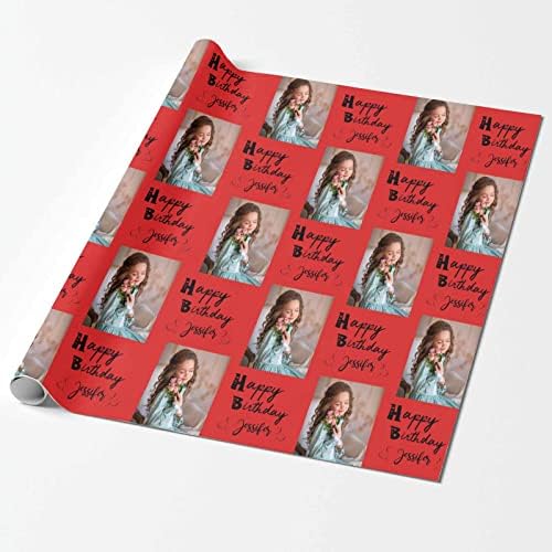 MyPupSocks Custom Picture Wrapping Paper, Happy Birthday with Name Photo Red Personalized Gift Wrap Paper Funny Wrapping Paper Roll 58x23 for Boys Girls Kids Birthday Christmas anniversary 3 Rolls - Image 2