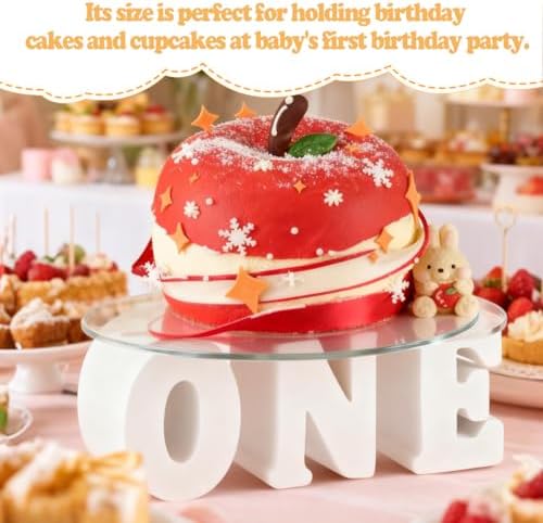One Letters Birthday Cake Stand,12 Inch,White Round - Image 4
