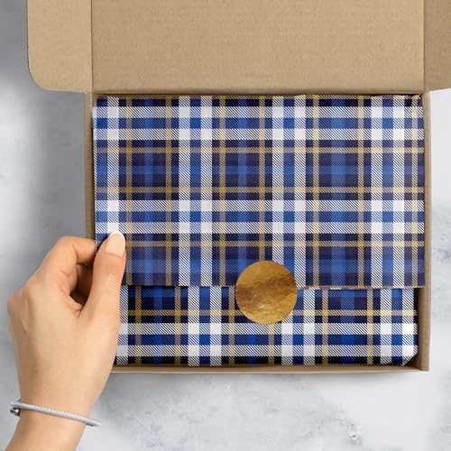 Jillson & Roberts 20" x 30" Printed Gift Tissue, Blue Plaid (24 Folded Sheets) - Image 4