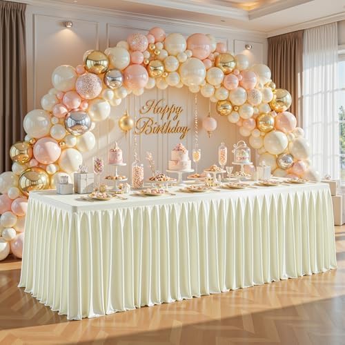 Wish Care Ivory Satin Table Clothes for 8 Foot Rectangle Tables - 8FT Wrinkle Resistant Glitter Rectangle Tablecloths, Party Table Covers for Wedding Banquet, Baby Shower, Birthday, Holiday Dinner - Image 2