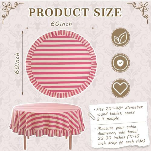 Tudomro Striped Tablecloth, Round, Cedar Rose, Cream, 60'' X 60'' - Image 2