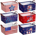 CHENGU 6 Pack 4th of July Storage Baskets Collapsible Patriotic Bins for Gifts 250th Independence Day Red Blue White Large Gnomes Basket Foldable American Flag Box with Handle for Party Bedroom Home by CHENGU