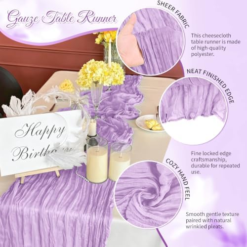 Lavender Boho Cheesecloth Table Runner 12 Pack 17x108 Inch Sheer Gauze - Image 3