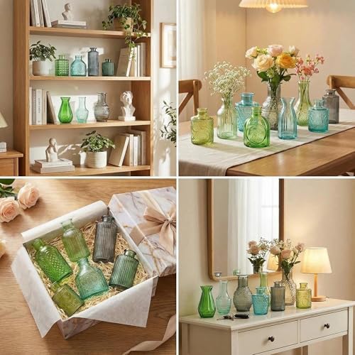 32 PCS Assorted Vintage Bud Vases, Colorful Glass Small Vases Bulk, for Centerpieces, Wedding Table Decor, Home Decorations & Gifts (Green Series) - Image 6