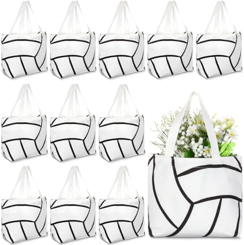 12 Pcs Volleyball Canvas Tote Bags for Kids Sports Party Favor by SilTriangle
