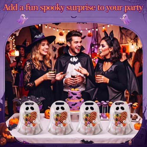 Qinyoung 50 Pcs Halloween Ghost Gift Bags Plastic Candy Treat Bags - Image 4