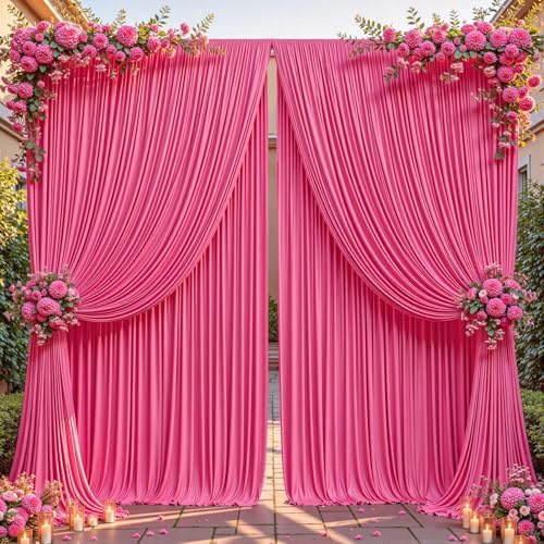 16ftx10ft Wrinkle Free Hot Pink Backdrop Curtain - 10 Feet Photography Backdrop Drapes, Silky Polyester Back Drop Cloth for Wedding Baby Shower Balloon Arch Background by Unknown
