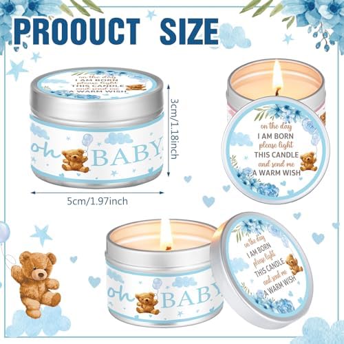 MTLEE Bear 24 Pcs Baby Shower Party Favors Candles Lavender Scented Baby Shower Favors for Guests Rustic Tealights Candles Gender Reveal Return Gifts(Blue, 1.2 oz) - Image 2