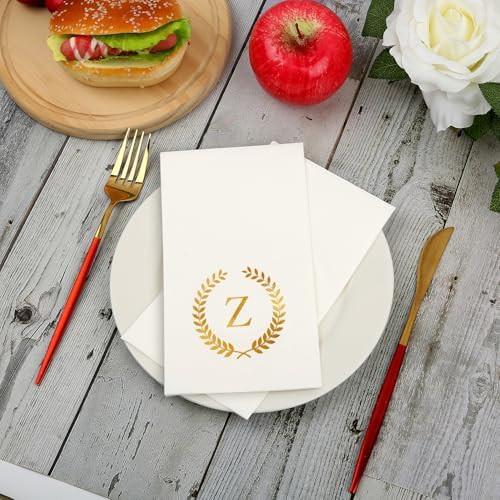 200 Pack Monogrammed Disposable Napkins Gold Foil Letter Z Guest Napkins Initial Disposable Hand Paper Towels for Wedding Engagement Baby Shower Party Home Kitchen Bathroom Dinner Decorative Towels - Image 3