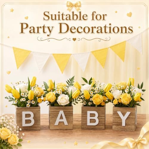 4 Sets Baby Shower Centerpieces for Table, 6 Inch Wood Boxes with Floral Foam Blocks Cube Planter Vase with Baby Letters for Babys Shower Gender Reveal Party Favor Table Decor(White) - Image 5