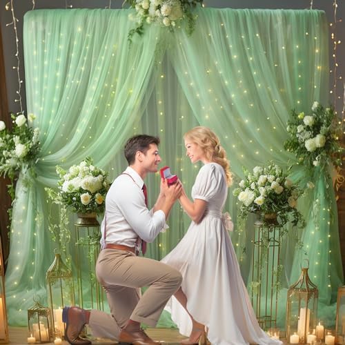 20x10ft Olive Green Tulle Backdrop Curtain with Lights String for Parites, Sheer Backdrop Curtains for Wedding Baby Shower Birthday Party Photo Shoot Decorations - Image 5