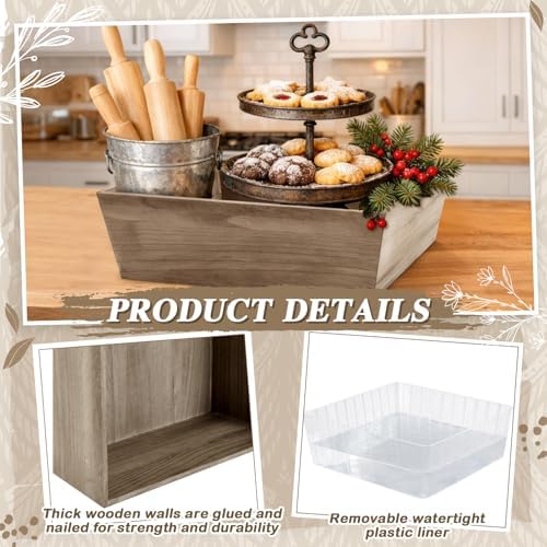 Dandat 2 Set 12 Inch Wooden Flower Box Rustic Table Centerpieces,Brown - Image 3