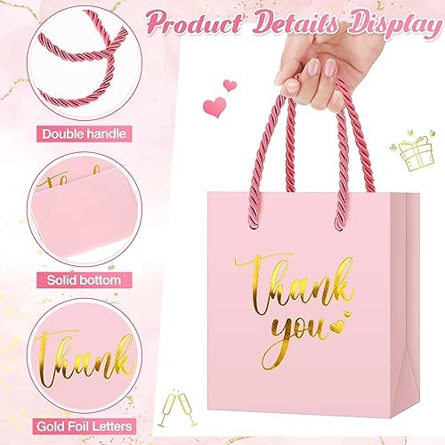 Honoson 60 Pcs Mini Thank You Gift Bag with Handle Bulk,Pink - Image 4