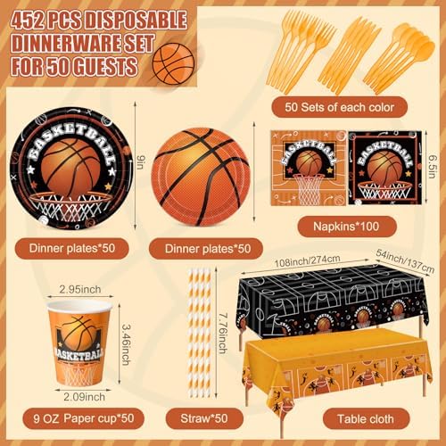 Potchen 452 Pcs Basketball Plates Napkins Party Supply, Black Orange - Image 2