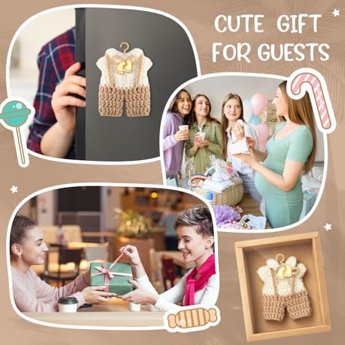 LemonRoad 15 Pcs Baby Shower Favors for Boy or Girl Baby Shower Prizes for Guests Sweater Refrigerator Magnet with Box Coat Hangers Acrylic Feet for Thank You Gifts Gender Reveal Baptism Party(Brown) - Image 5