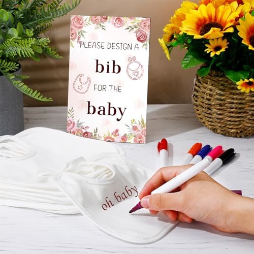 Panitay 43 Pcs Baby Shower Games Design a Bib, 12 Markers, Flower - Image 4