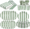 Mimorou 175 Pcs Sage Green and White Striped Party Tableware for 25 by Mimorou