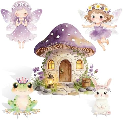 5PCS Purple Fairy First Birthday Decorations, Magical Woodland Cardboard Cutouts Corrugated Plastic Yard Signs Enchanted Garden Themed Party Supplies Princess Baby Shower Photo Props by WelcometoLawnIdyll