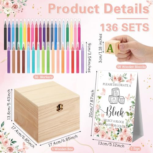 Marsui 136 Pcs Baby Shower Blocks to Decorate Game Kit, Flower - Image 2