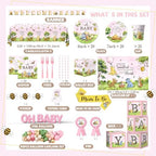 Bear Baby Shower Decorations, Pink Baby Shower Decorations with Oh Baby Backdrop Banner Plates Napkins Bear Tablecloth Balloon Arch Box for 1st Boy Girl Birthday Party - Image 3